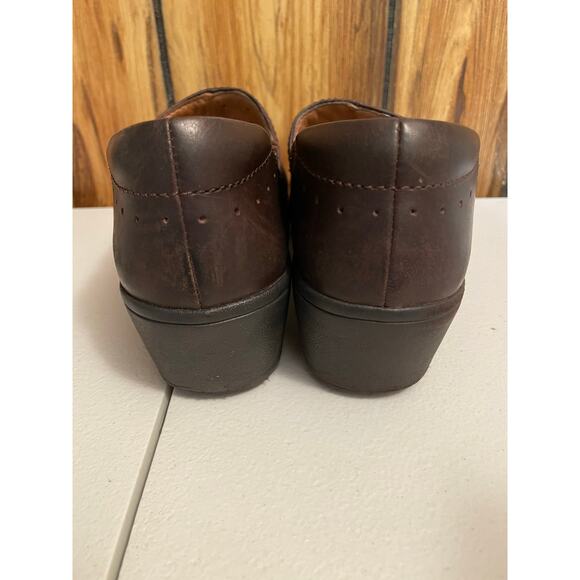 Clarks slip on soft leather brown size 5 chunky heel un structured women’s - Picture 6 of 9